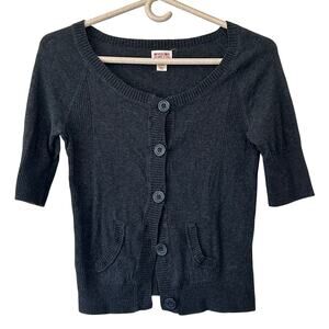 Vintage Mossimo cardigan knit short sleeve fitted Y2K pockets sweater gray S
